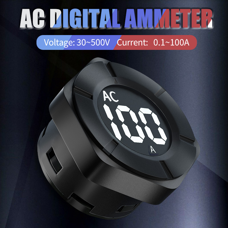 Peacefair PZEM-024A 10A/100A AC 30V 500V Round LCD Electric Ammeter Digital Current Meter